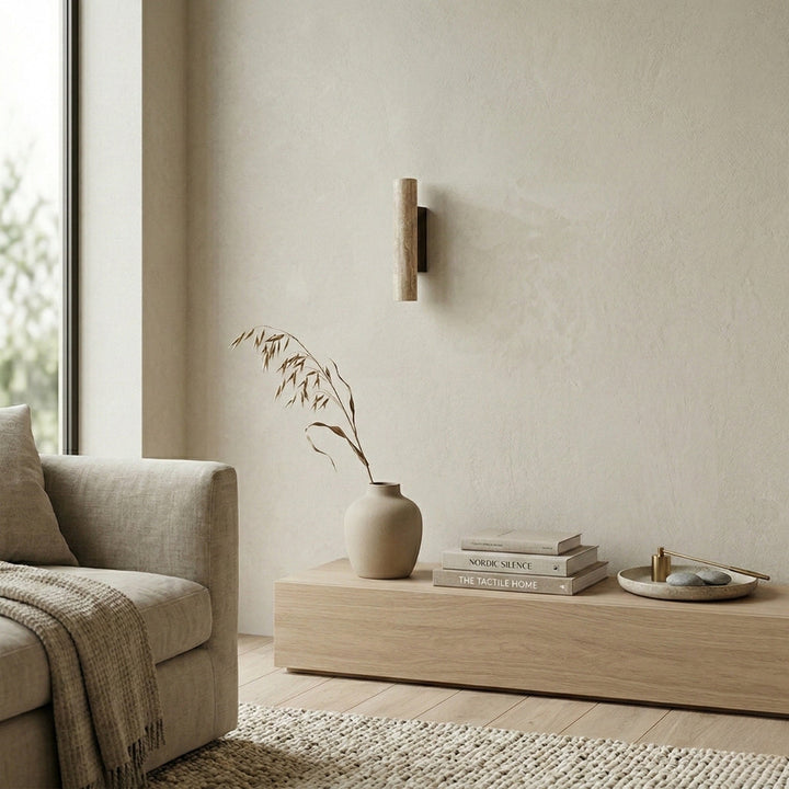 Travertine Vertical Cylinder Wall Lamp – Beige Natural Stone