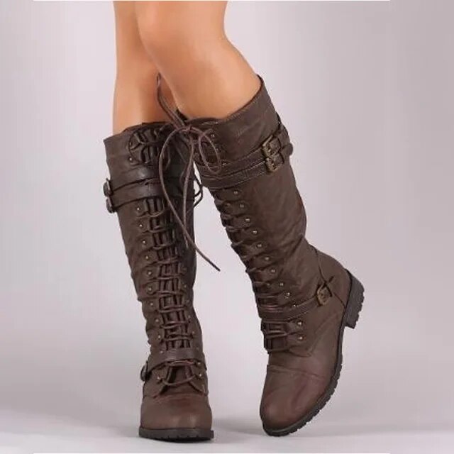 Retro Women's Lace-Up Boots with Buckle - Bella