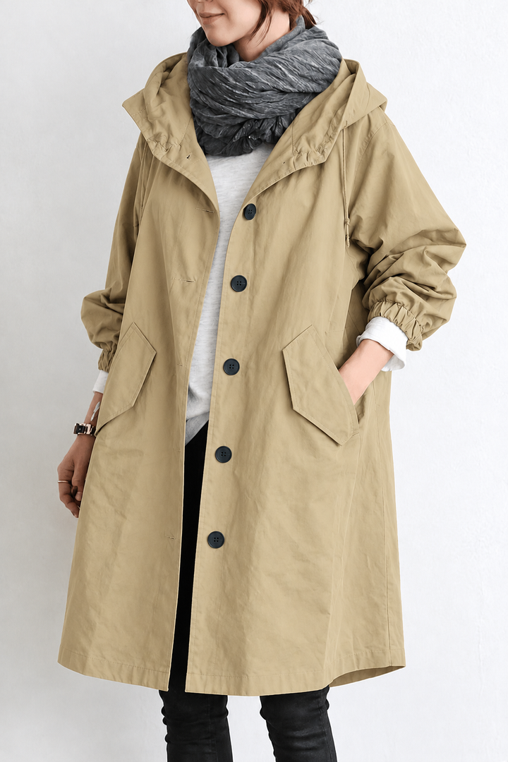 Women's Waterproof Rain Trench Coat with Hood – Lightweight Coat for Spring and Autumn