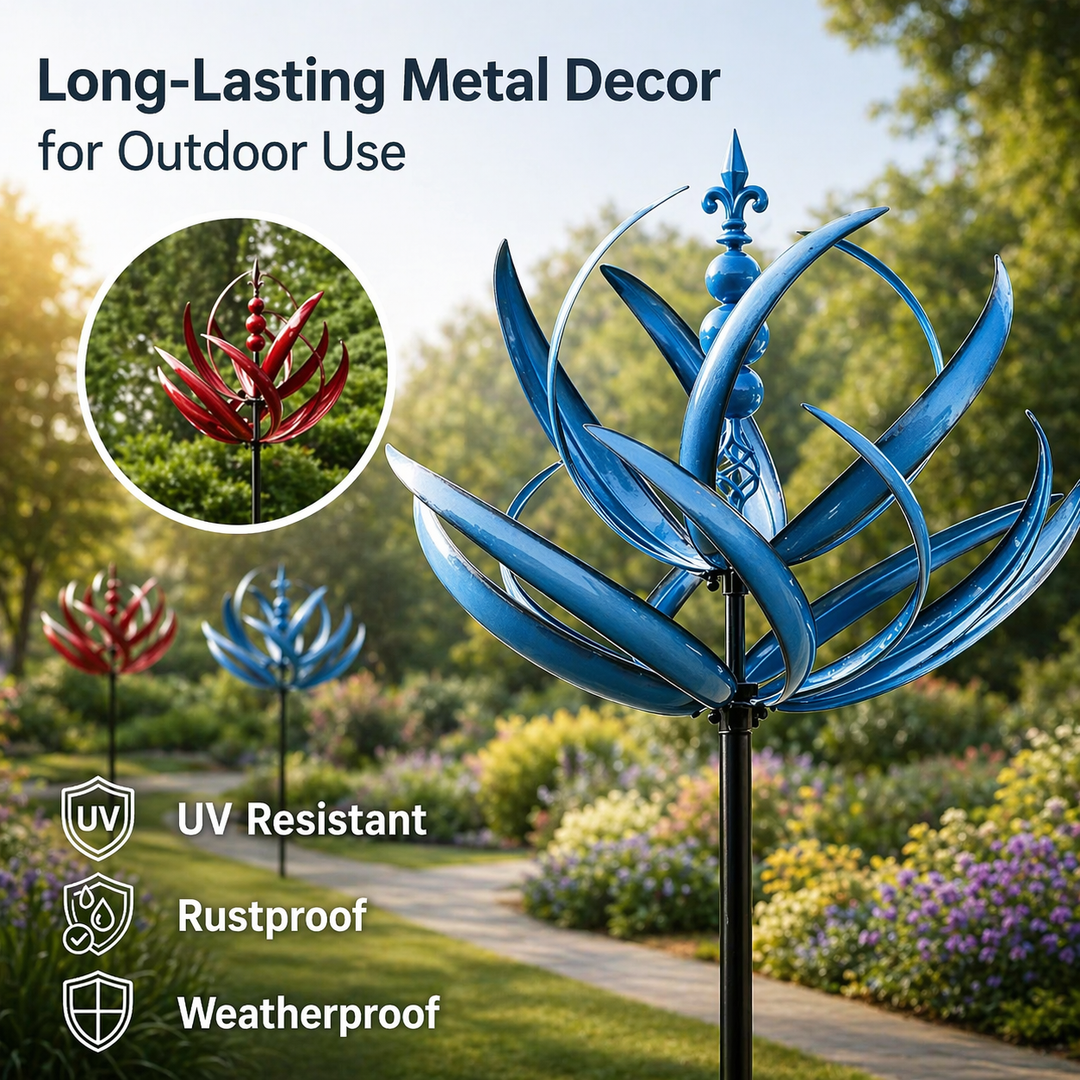 Weathervane: Metal Lotus Wind Spinner – Rust-Resistant Garden Decoration