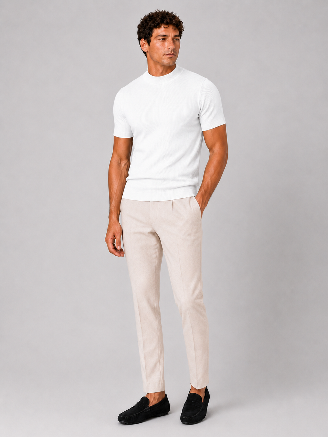 Men's Ribbed Mock Neck T-Shirt – Slim-Fit Stretch Short-Sleeve Top