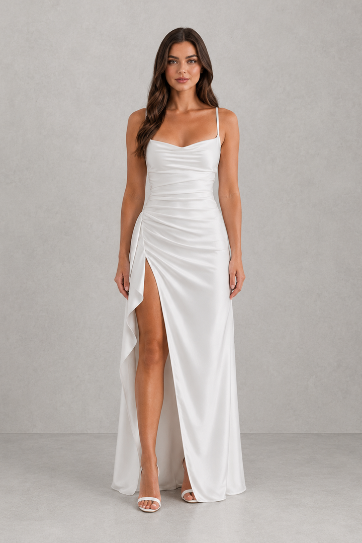 Women's Long Satin Gala Dress with Slit