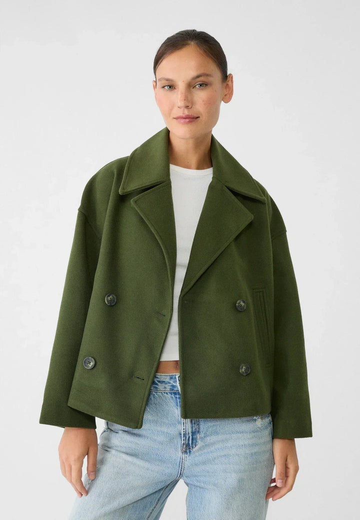 Women's Short Winter Coat Heather Wool Double-Breasted Jacket