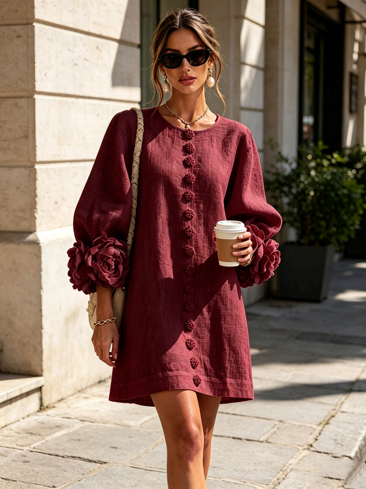 Boryana Colorful Mini Dress with Eye-Catching Ruffled Cuffs