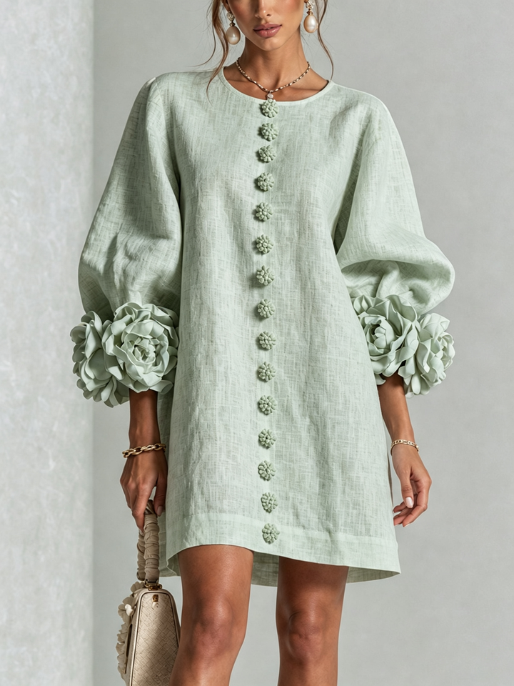 Boryana Colorful Mini Dress with Eye-Catching Ruffled Cuffs