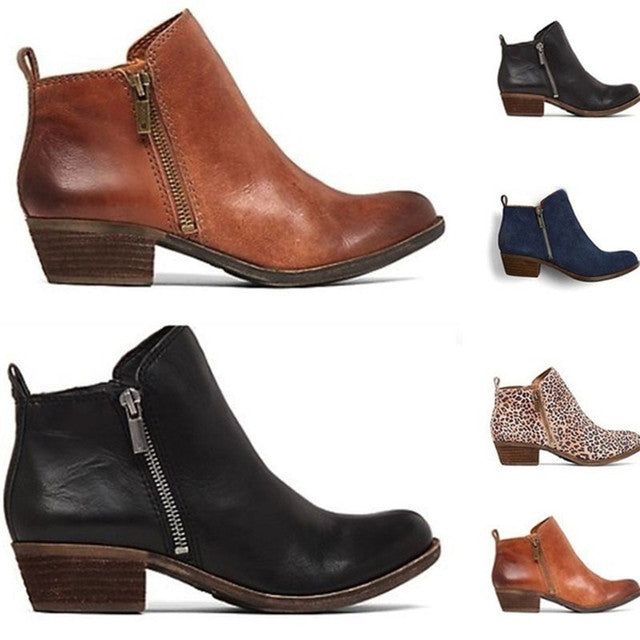Women's Block Heel Ankle Boots with Side Zip – Marit