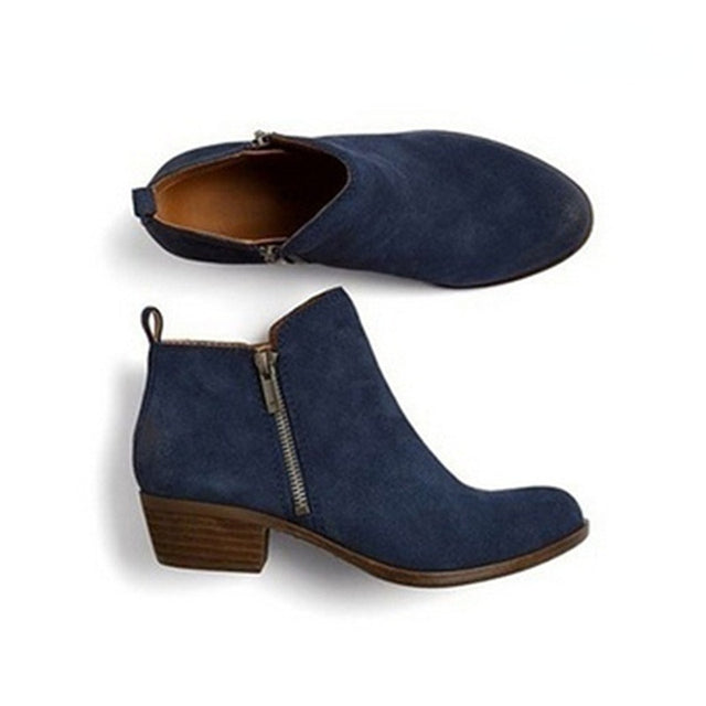 Women's Block Heel Ankle Boots with Side Zip – Marit