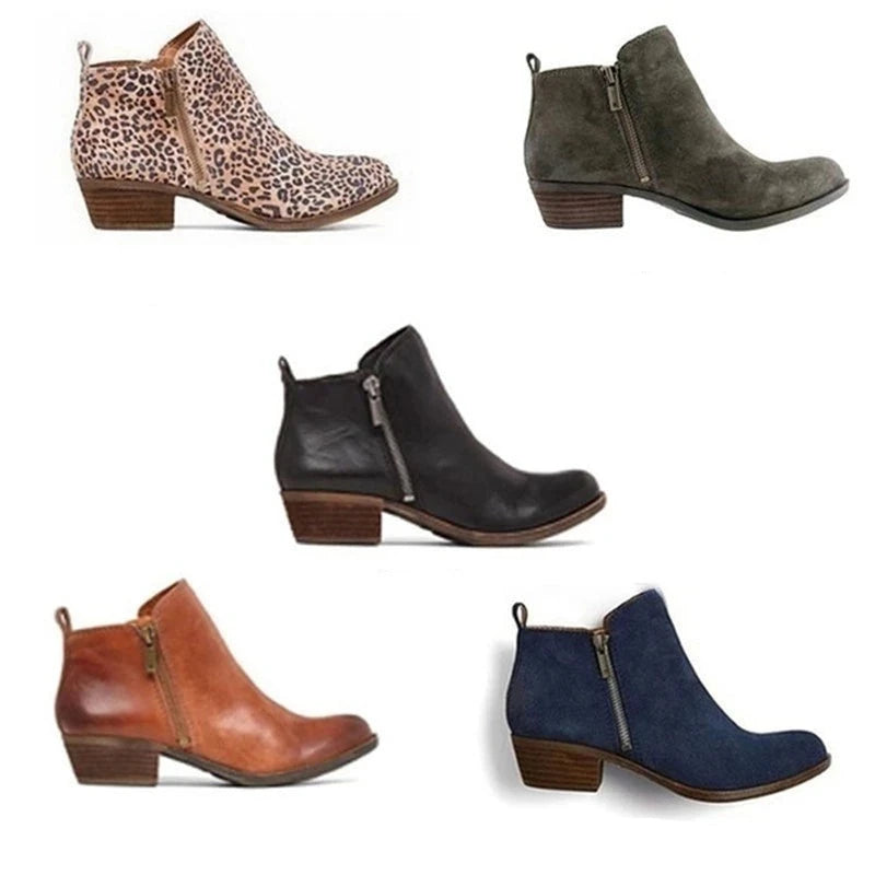 Women's Block Heel Ankle Boots with Side Zip – Marit