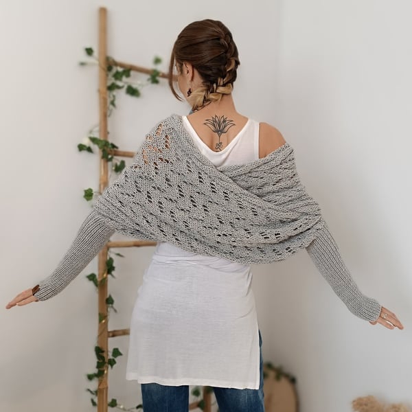 Double-Sleeve Wrap Scarf - Cozy Knit Scarf with Built-In Sleeves
