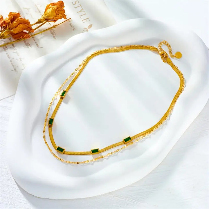 Double-layer gold necklace with elegant design