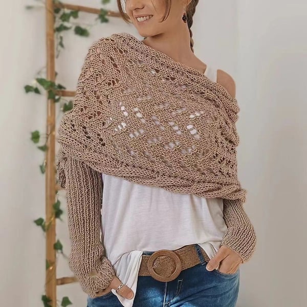 Wrap scarf with double sleeves - cozy knitted scarf with integrated sleeves