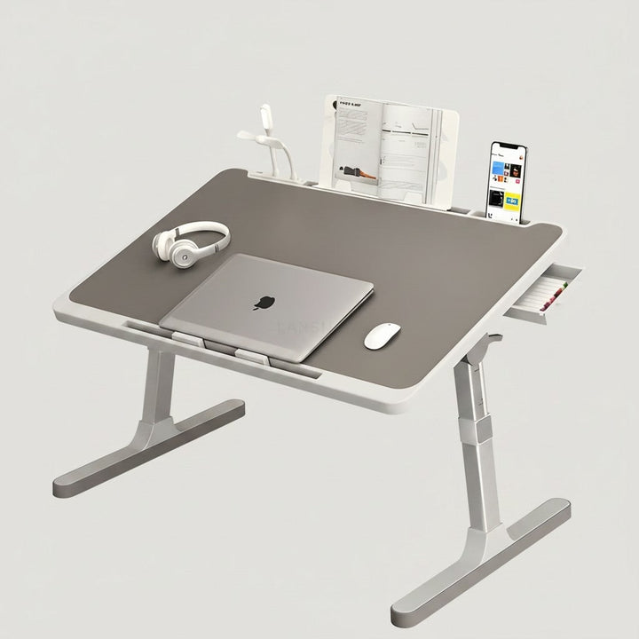 Adjustable Folding Bed Desk for Laptop with Marble Top Drawer and Portable Stand
