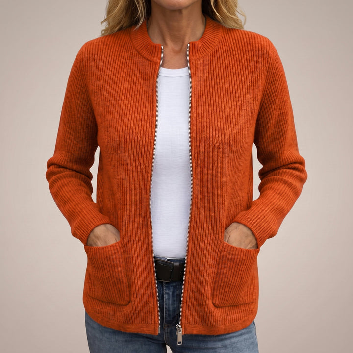 Cozy zip-up cardigan with deep front pockets