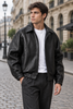 Men's Leather Jacket with Zip and Collar