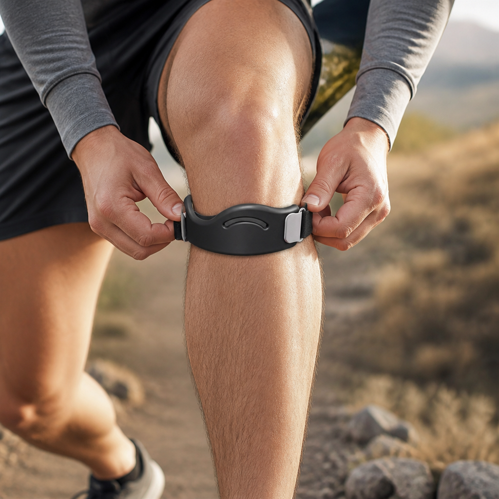 Adjustable Knee Support Strap with Silicone Pad and Dual Buckles, Breathable