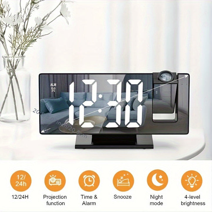 Digital Projection Alarm Clock – Large LED Display and Multifunctional Alarm Feature