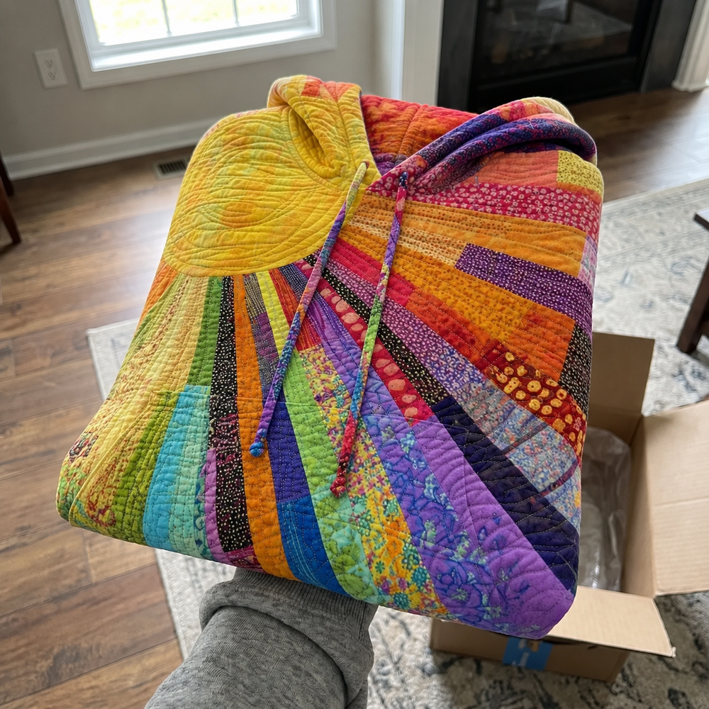 Bohemian multicolored patchwork hoodie for women