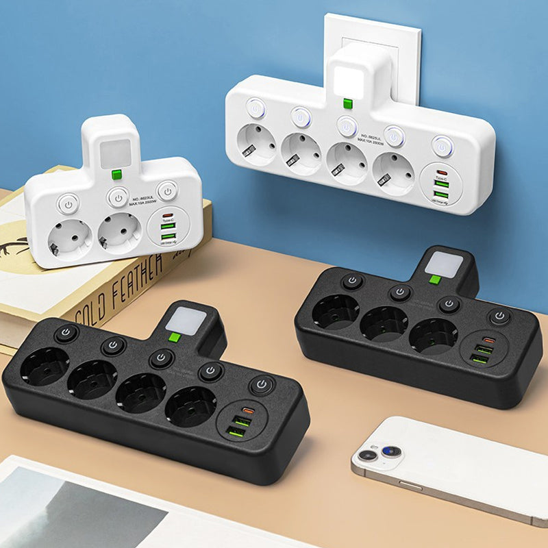 Power Strip with USB and Switches | Multi-Outlet Surge Protector 2500 W