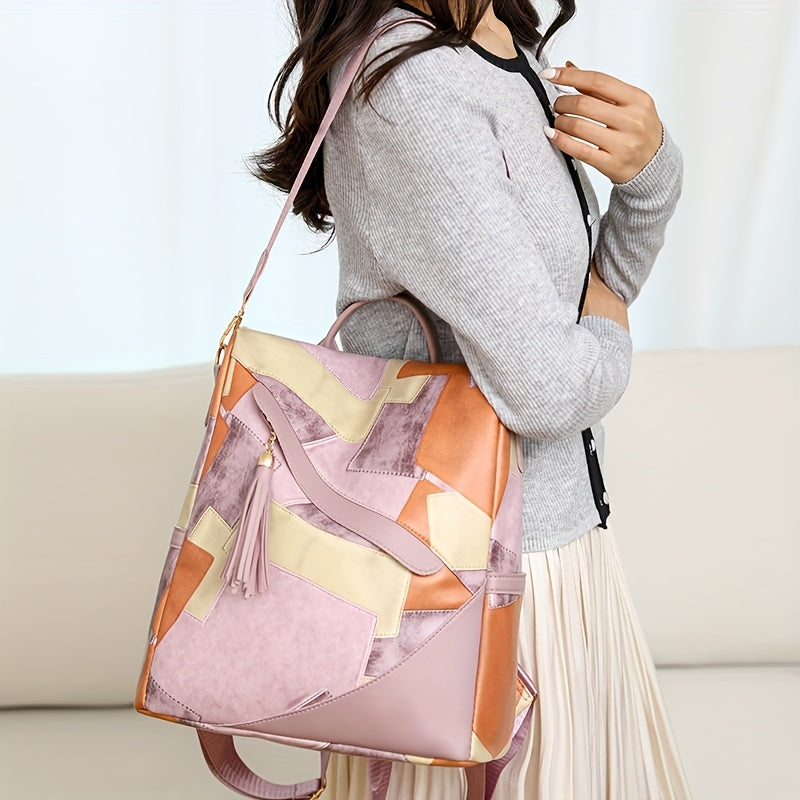 Checked anti-theft rucksack with multiple pockets