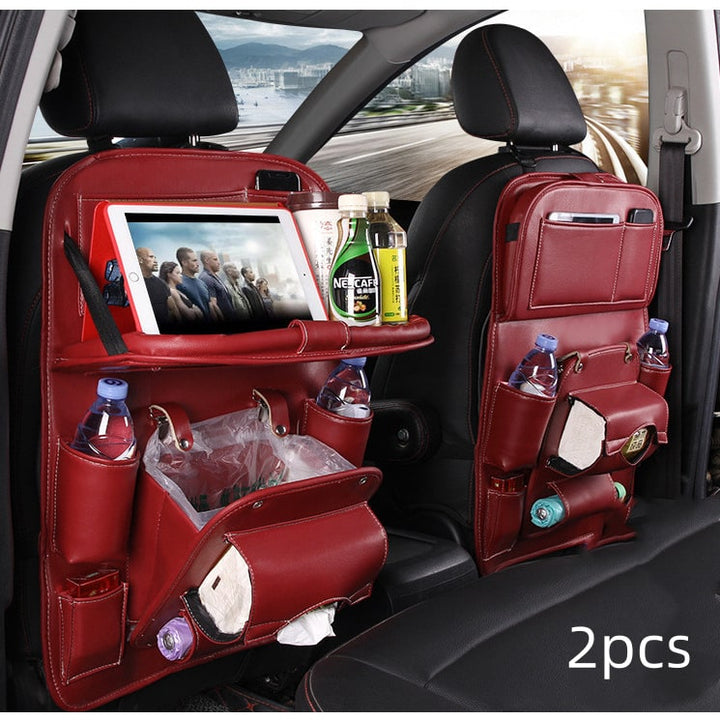 Back Facing Car Seat Organizer with Fold-Down Tray Table and Multiple Storage Pockets