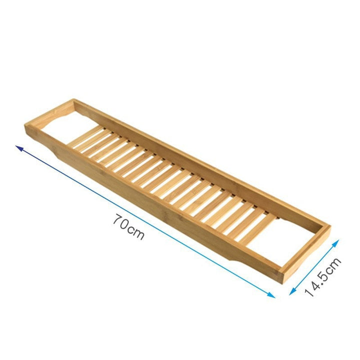 Bamboo Bath Caddy Tray for Bathtub with Slatted Design and Water-Draining Handles