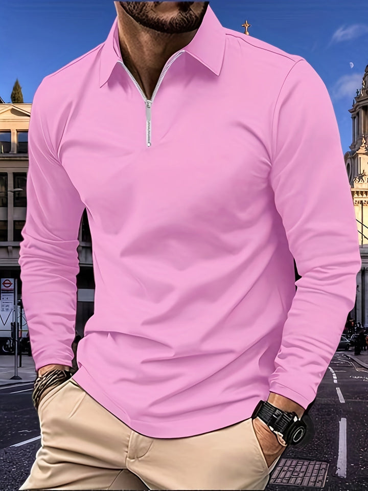 Men's Long Sleeve Polo Shirt with Zip Collar