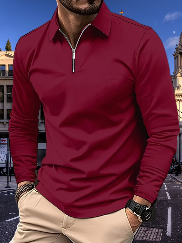 Men's Long Sleeve Polo Shirt with Zip Collar