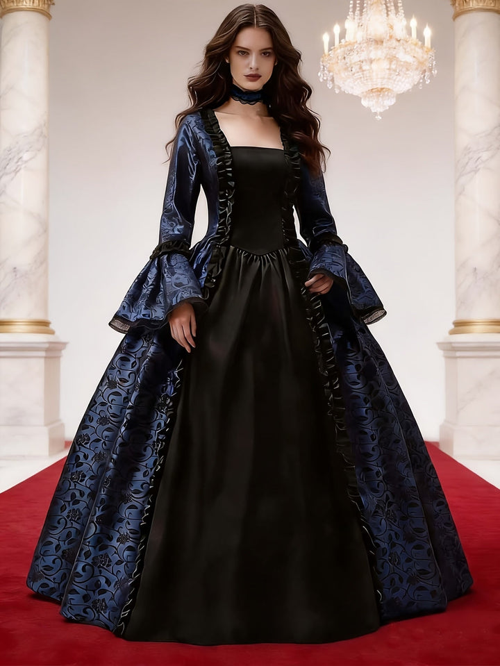 Women's Gothic Vampire Halloween Costume Dress with Flared Sleeves