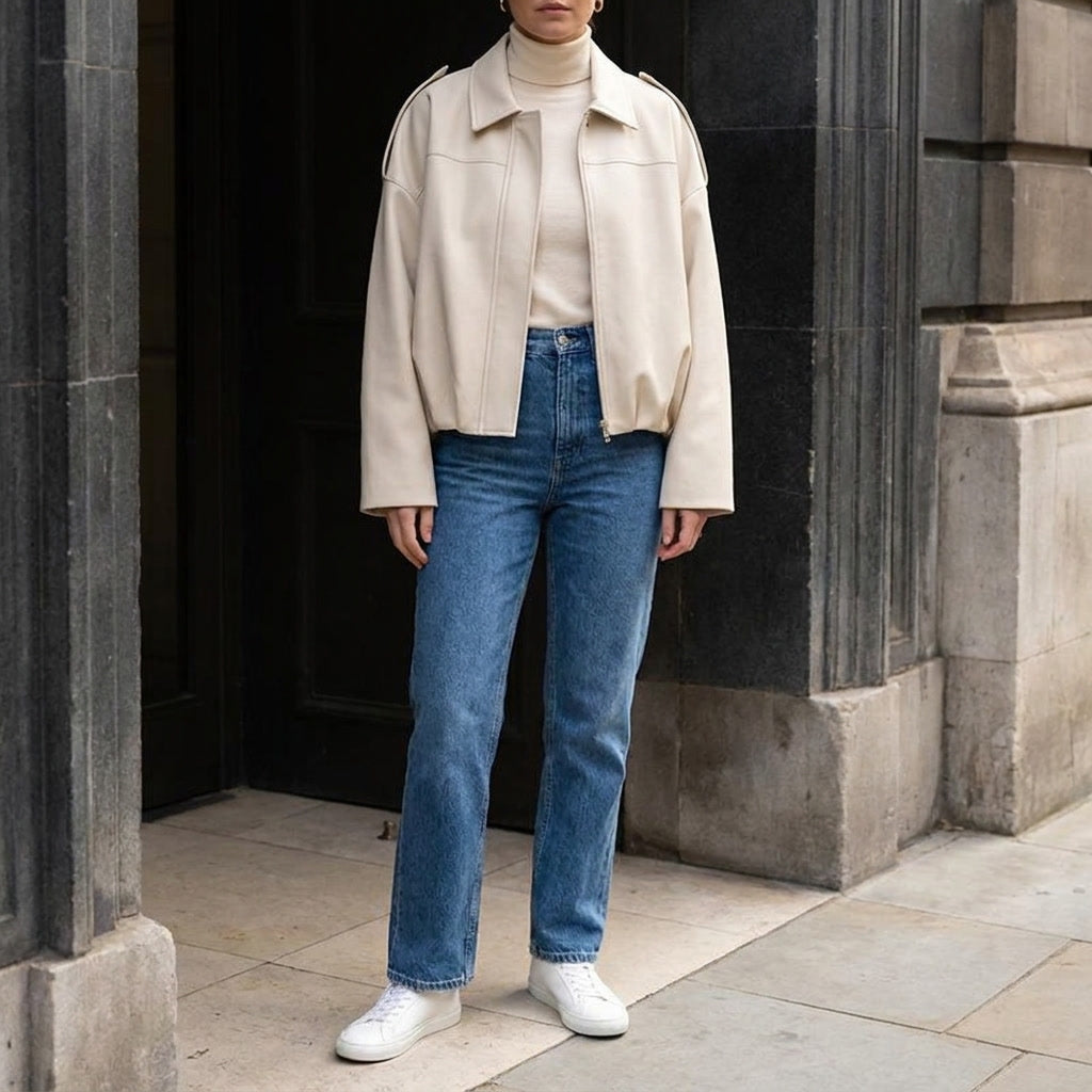 Women's Suede Bomber Jacket Cropped with Tailored Fit