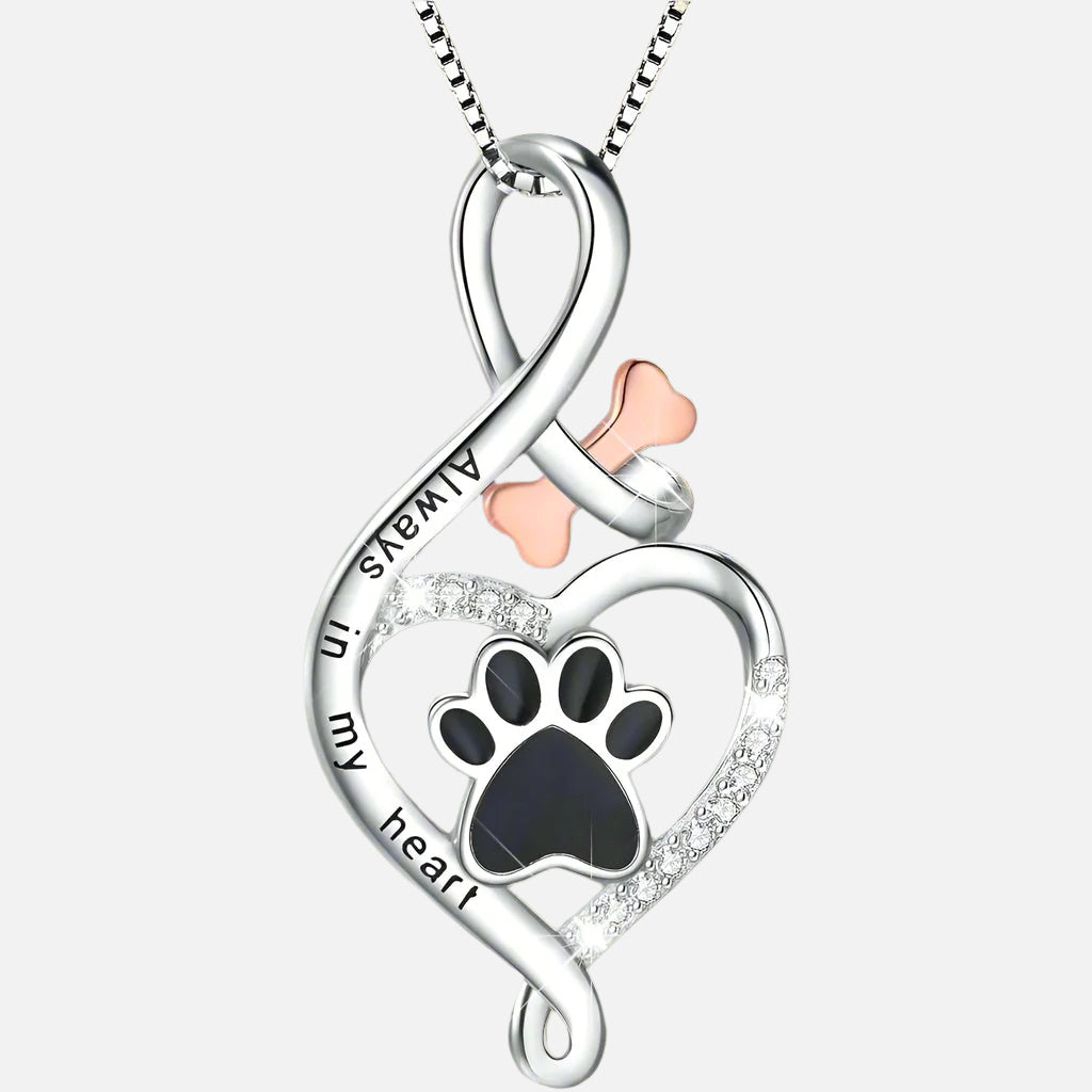 Lucky Paw Pendant with Heart, Bone & Infinity – “Always in My Heart” Pendant
