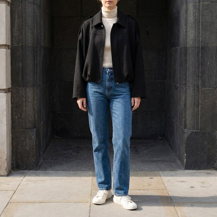 Women's Suede Bomber Jacket Cropped with Tailored Fit