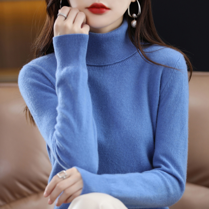 Women's 100% cashmere polo neck sweater – soft, regular fit