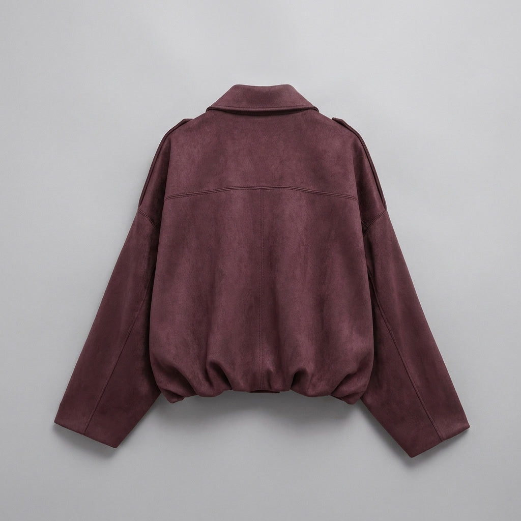 Women's Suede Bomber Jacket Cropped with Tailored Fit