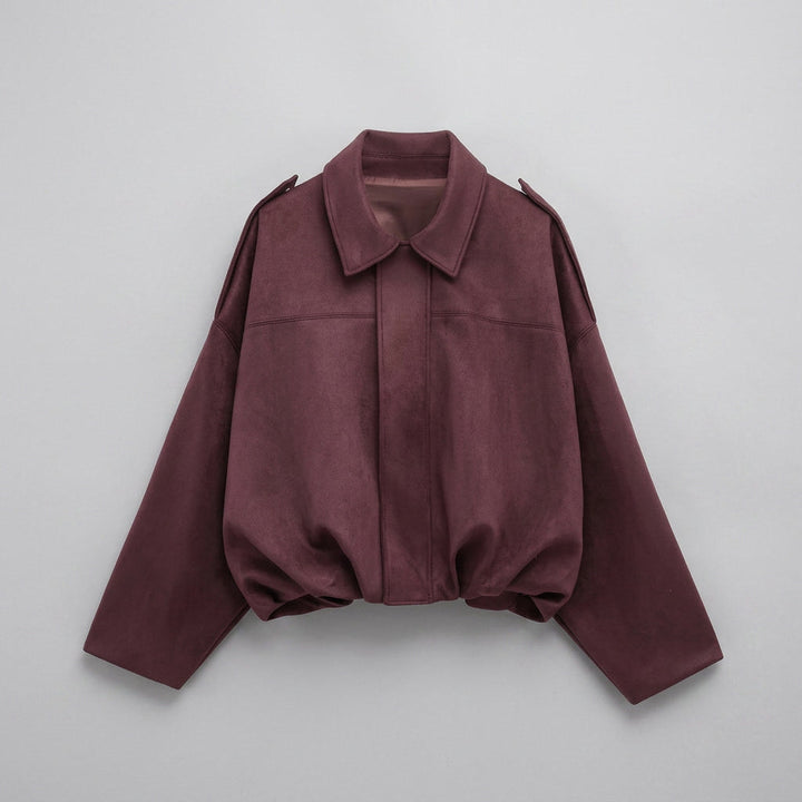 Women's Suede Bomber Jacket Cropped with Tailored Fit