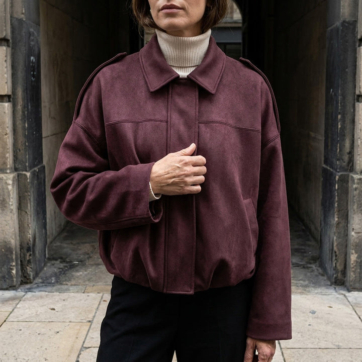 Women's Suede Bomber Jacket Cropped with Tailored Fit