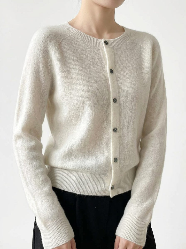 Button-Down Merino Wool Cardigan with Raglan Sleeves for Women