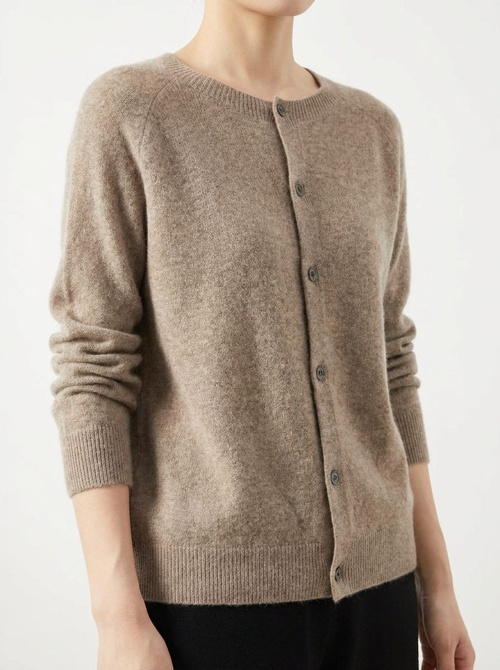 Button-Down Merino Wool Cardigan with Raglan Sleeves for Women