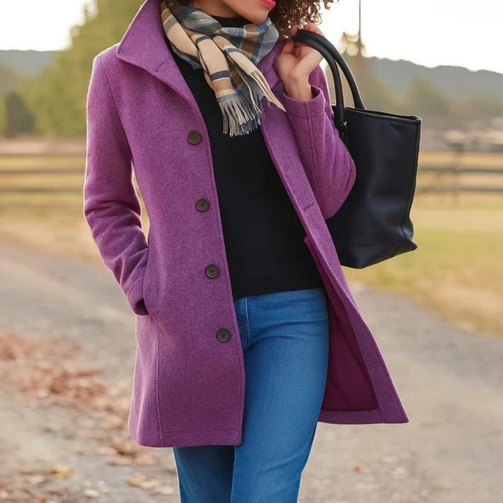 Wool Longline Coat with Button-Front for Women