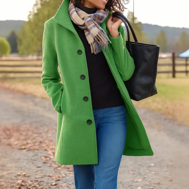 Wool Longline Coat with Button-Front for Women