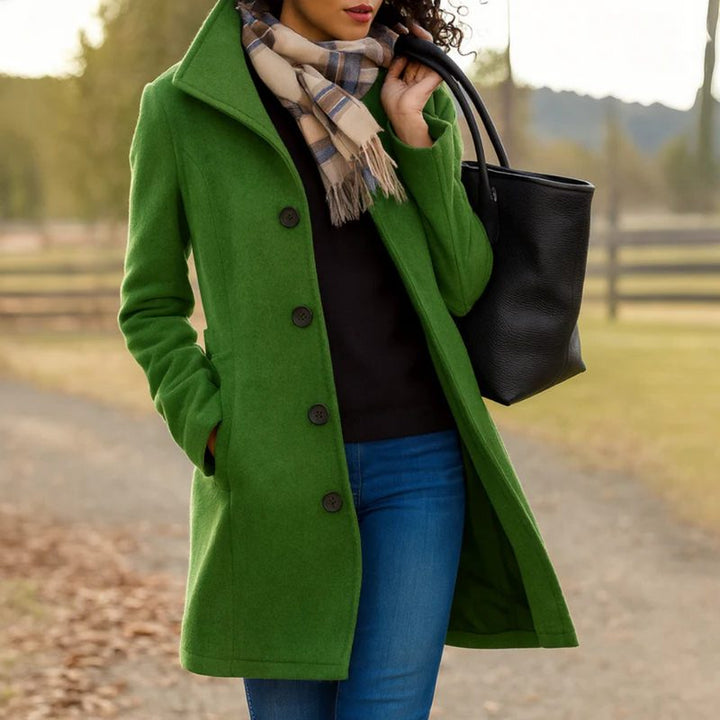 Wool Longline Coat with Button-Front for Women