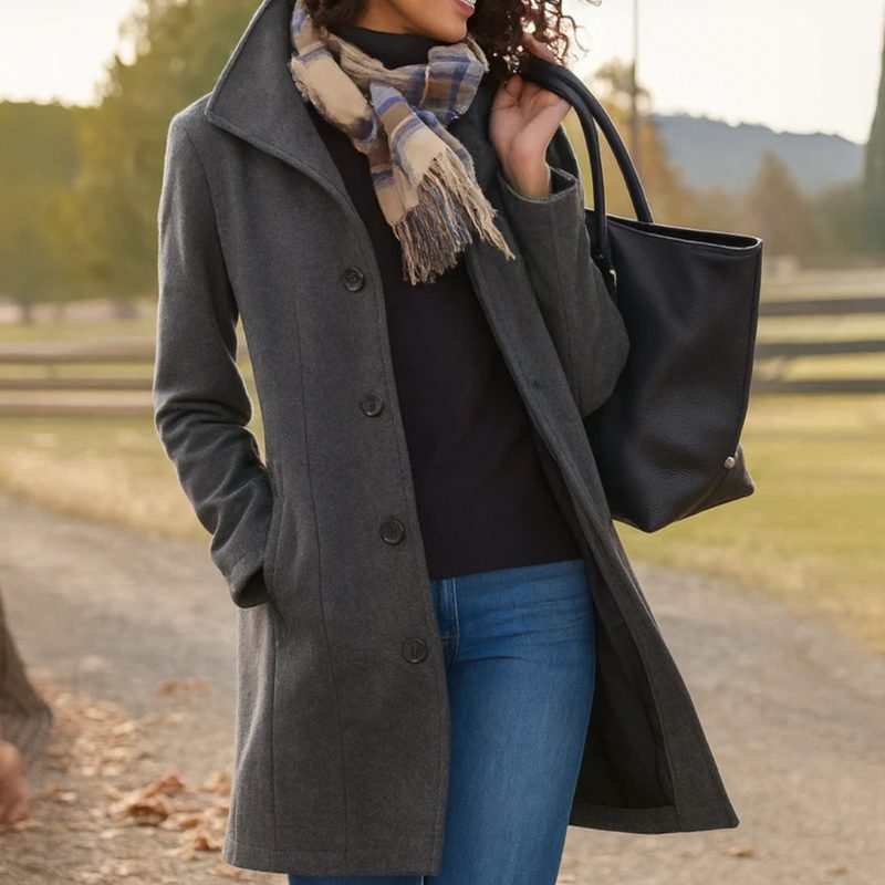Wool Longline Coat with Button-Front for Women