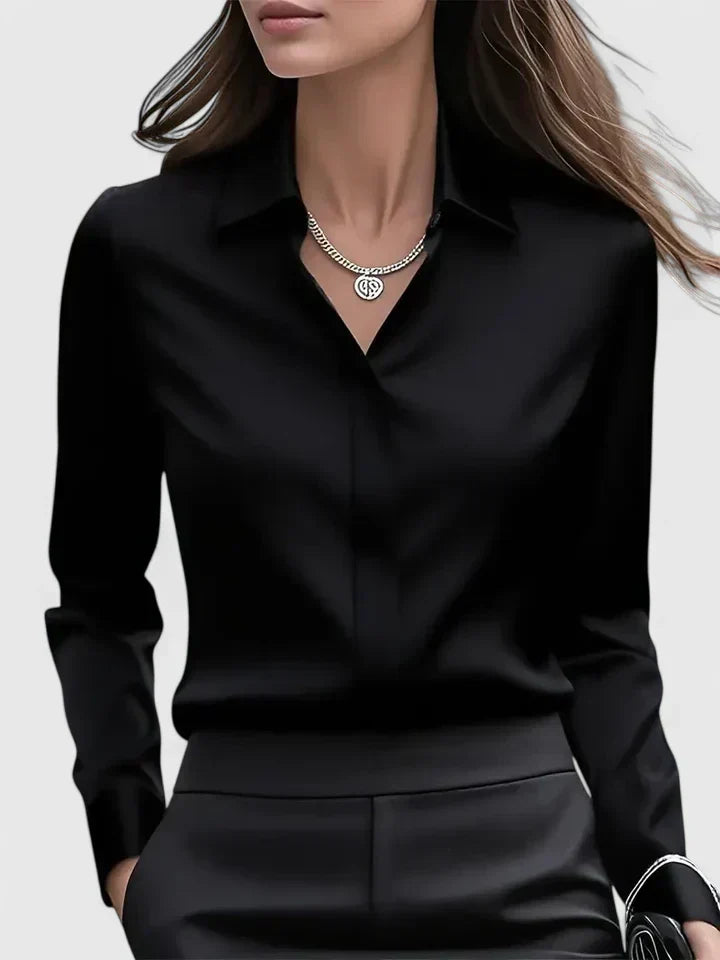 Women's Long-Sleeve Satin Blouse – Elegant Office Blouse