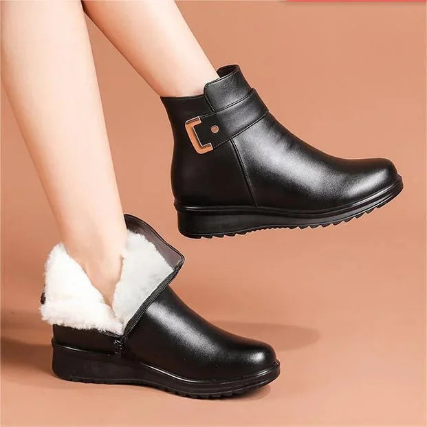 Women's Winter Ankle Boots – Non-Slip, Waterproof, Black Leather, Ideal for Cold Weather