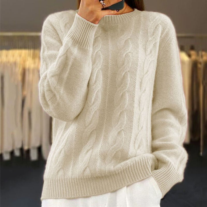 Cable Knit Pullover with Crew Neck for Women