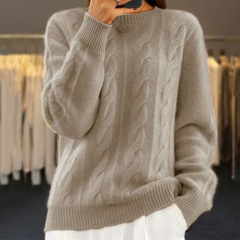 Cable Knit Pullover with Crew Neck for Women