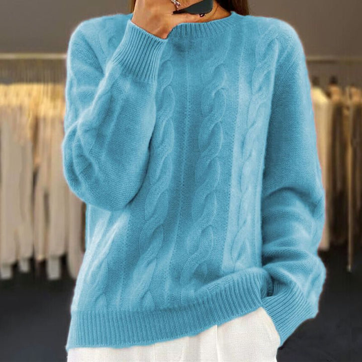 Cable Knit Pullover with Crew Neck for Women