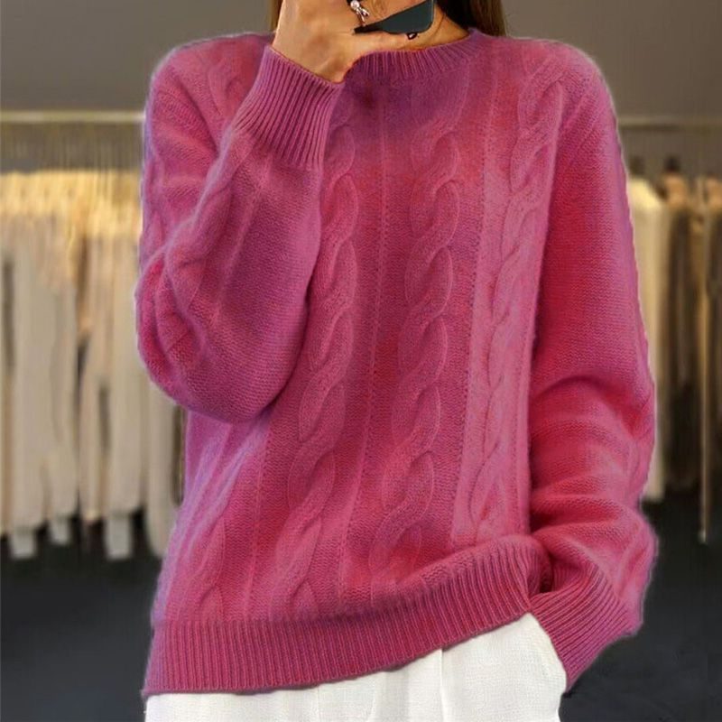 Cable Knit Pullover with Crew Neck for Women