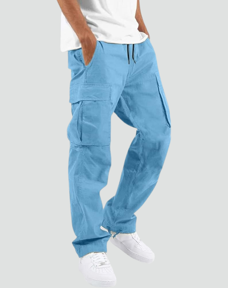 Men's Cargo Pants with Multiple Pockets and Adjustable Waist