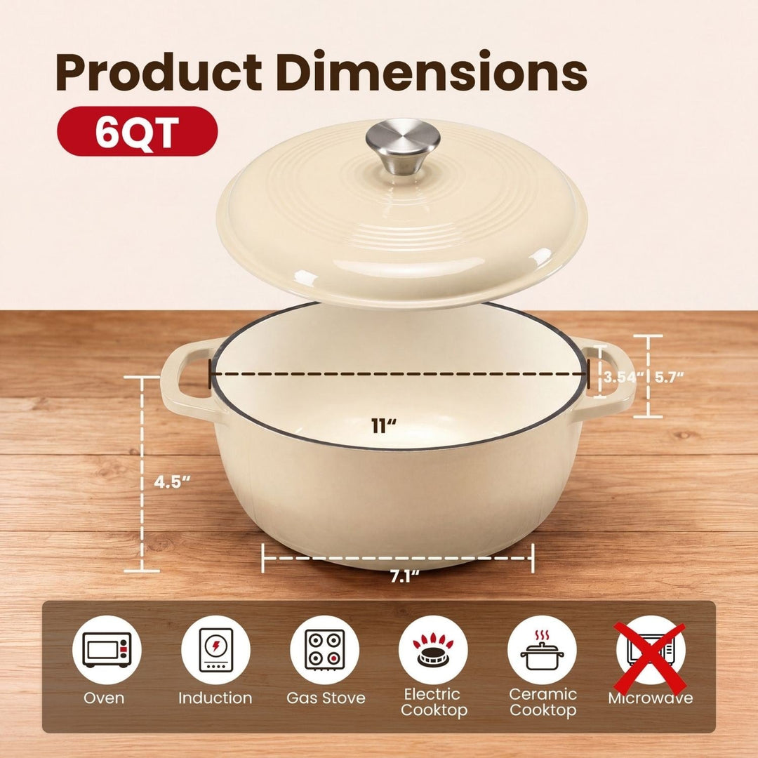 Cast Iron Dutch Oven Pot for Bread Baking and Braising with Dual Handles 6 Quart
