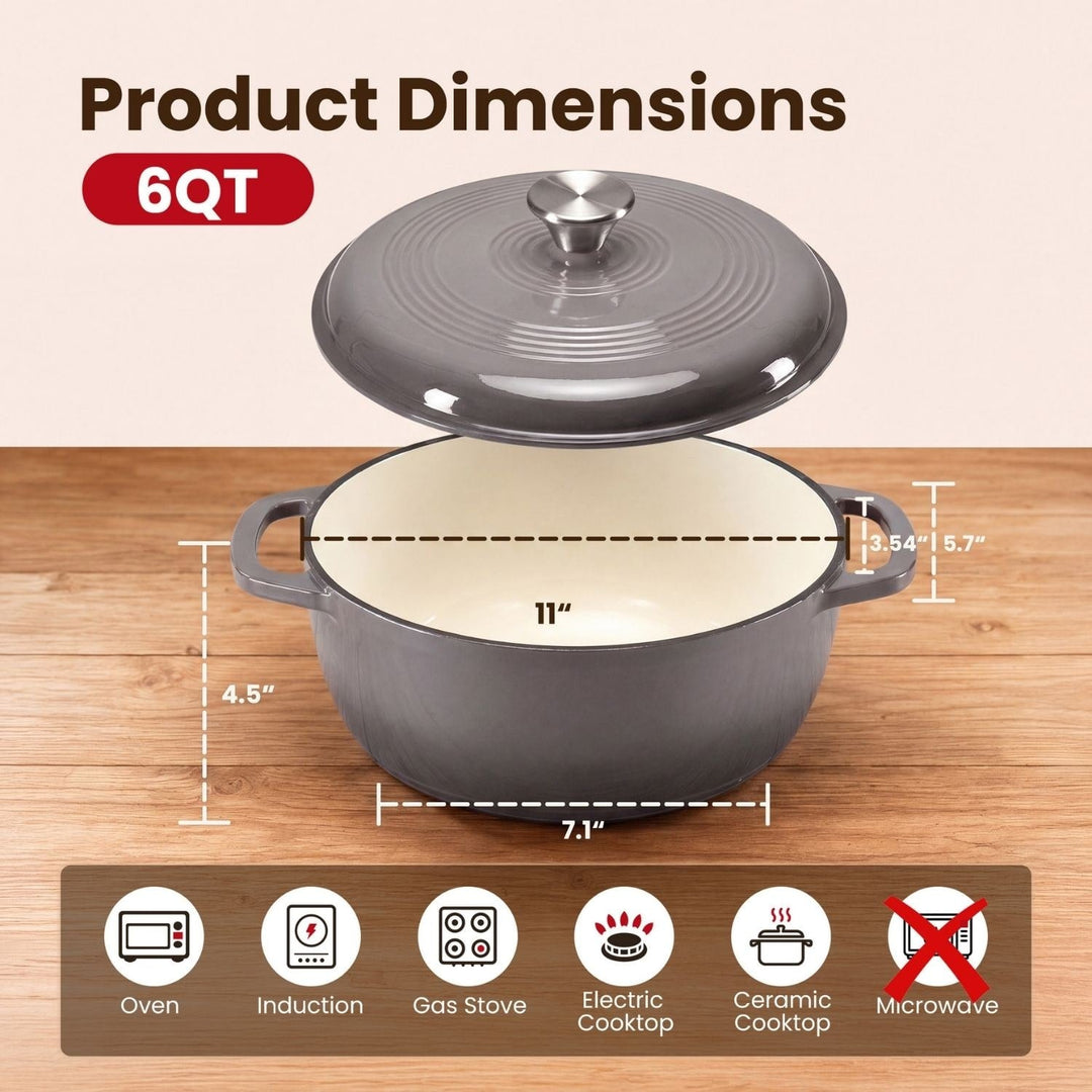 Cast Iron Dutch Oven Pot for Bread Baking and Braising with Dual Handles 6 Quart